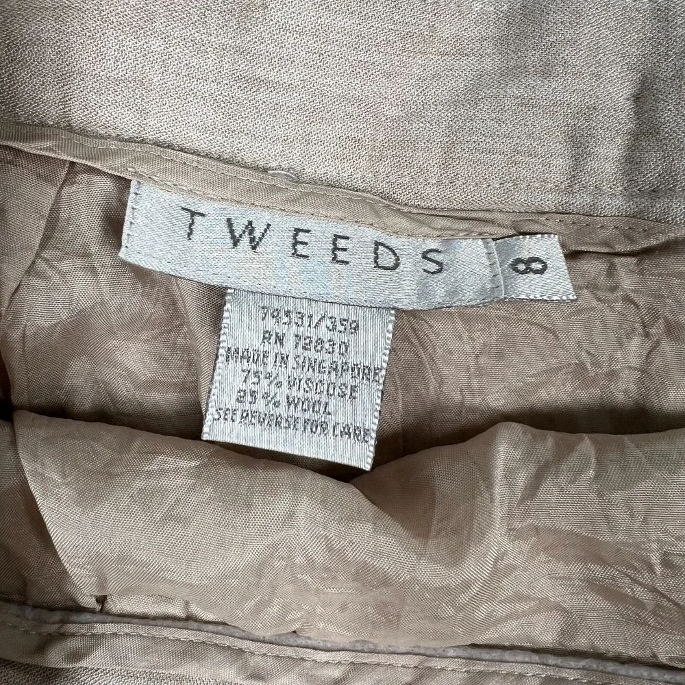 Tweeds Short Pencil Skirt‎ Size 8 Khaki Tan Career Office Capsule Wool Blend
